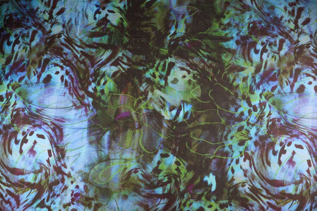 Blue Green Abstract Animal Print Power Mesh Fabric