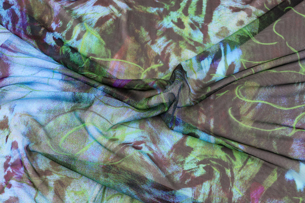 Blue Green Abstract Animal Print Power Mesh Fabric