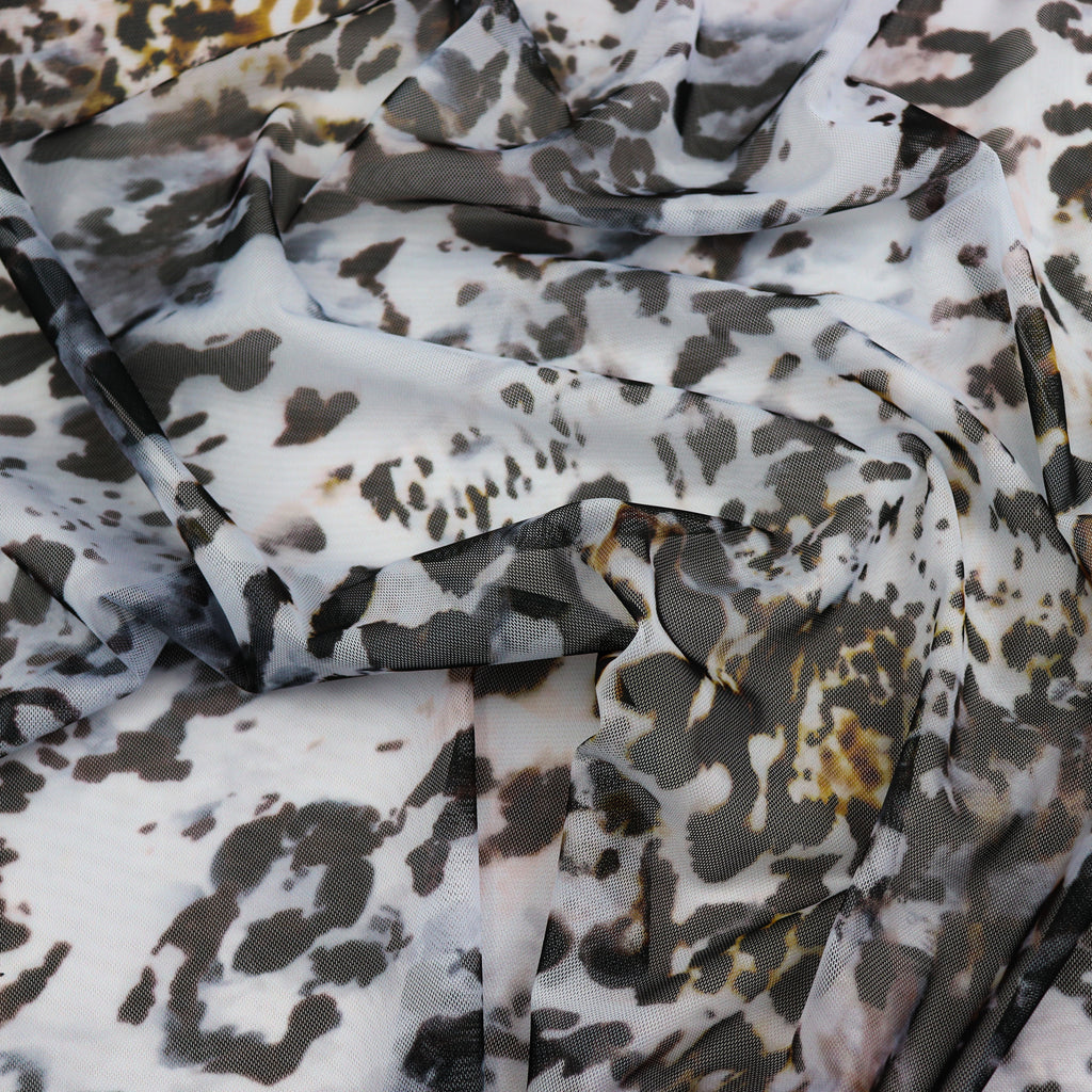 Snow Leopard Print Power Mesh Fabric