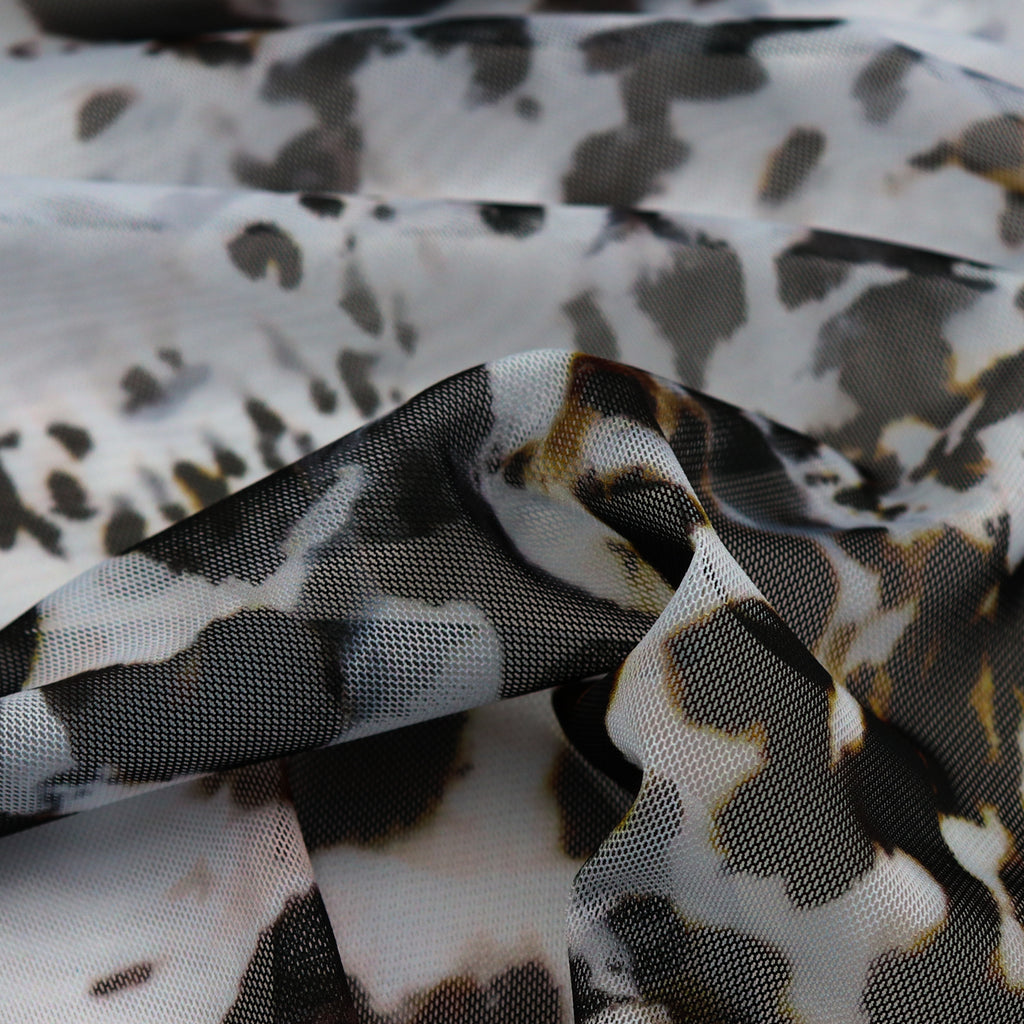 Snow Leopard Print Power Mesh Fabric