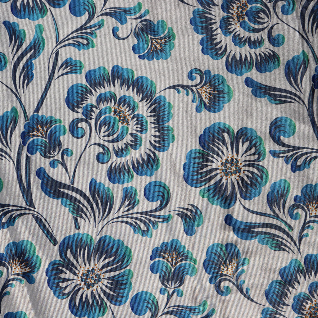 Blue Floral Bengaline Fabric 0.8 Metres