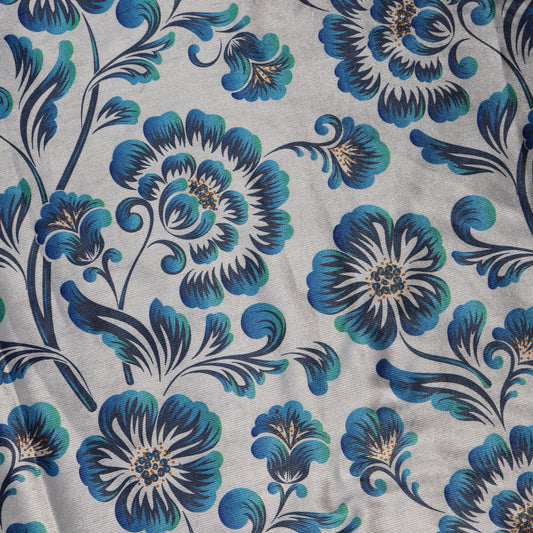 Blue Floral Bengaline Fabric 0.8 Metres
