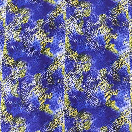 Blue Yellow Snake Skin Bubble Crepe Fabric