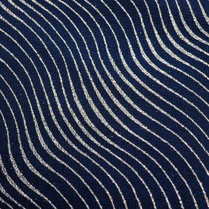 Navy Wavy Stripe Glitter Lurex