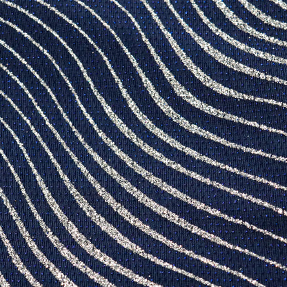 Navy Wavy Stripe Glitter Lurex