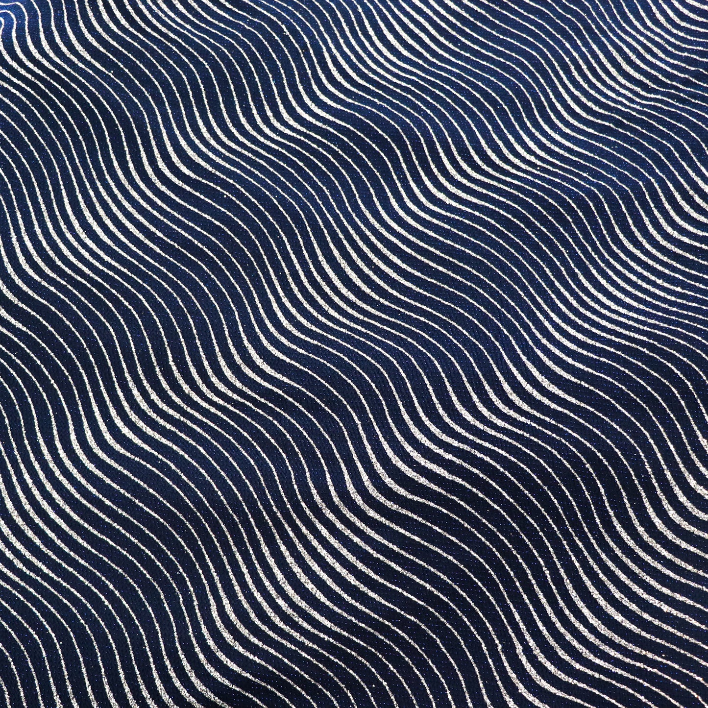 Navy Wavy Stripe Glitter Lurex