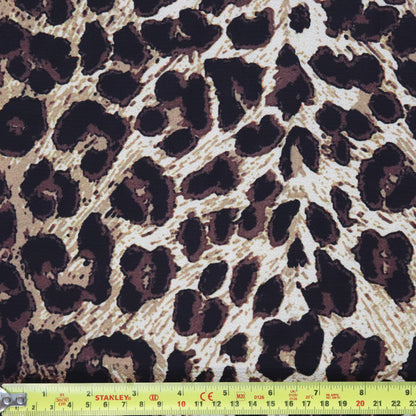 Brown Leopard Print Bubble Crepe Fabric
