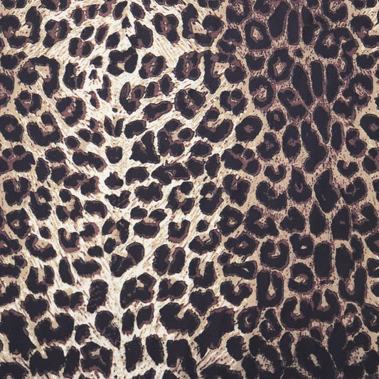 Brown Leopard Print Bubble Crepe Fabric