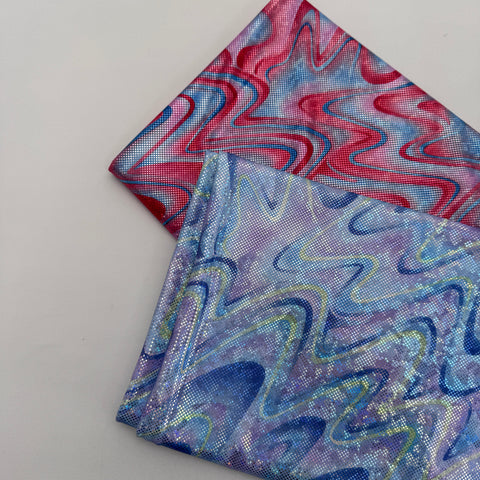 FS1167 Swirl Tie Dye Poly Spandex Stretch Fabric Red Lilac