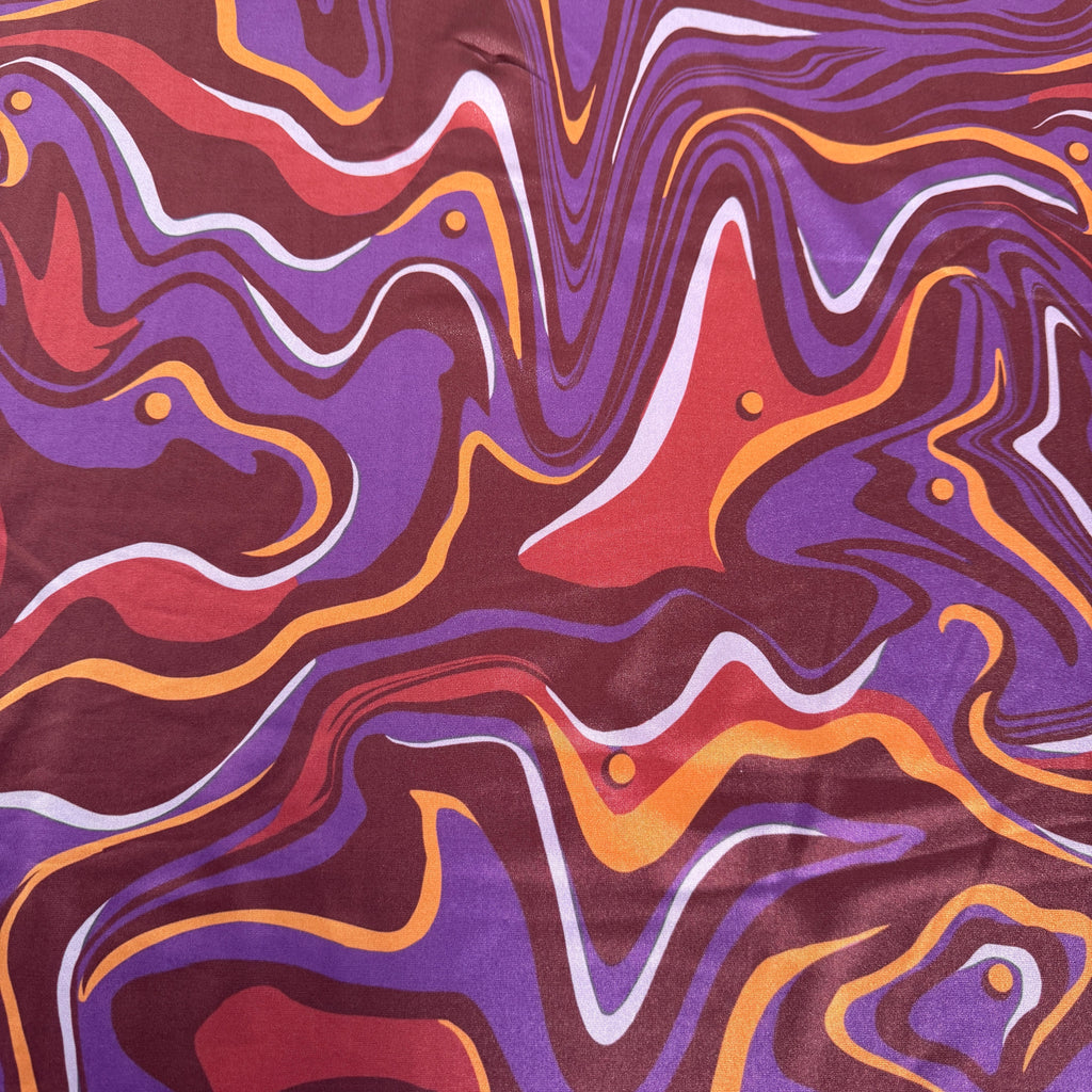 FS1235 Funky Swirl Tie Dye Spandex All Way Stretch Fabric Purple Brown