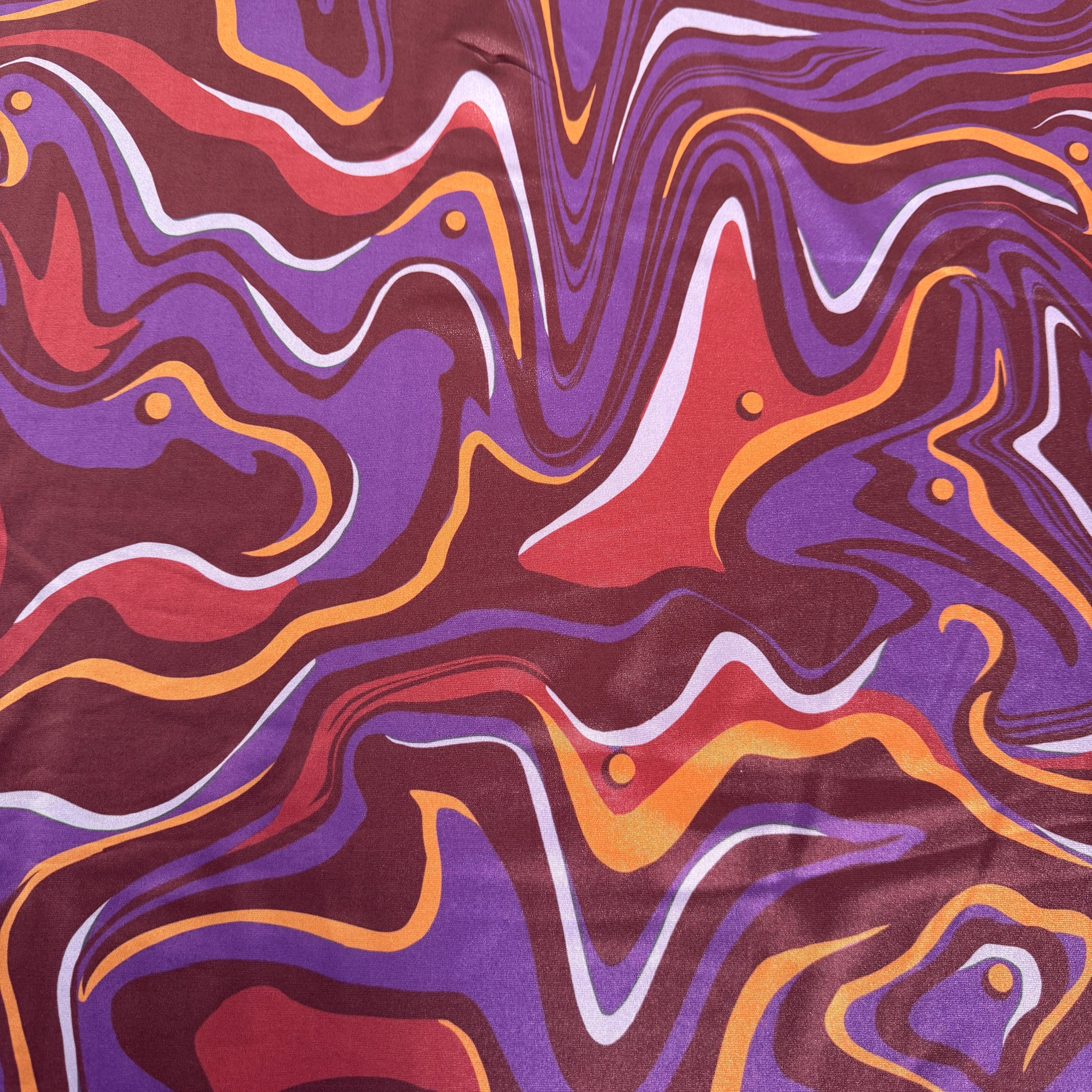 FS1235 Funky Swirl Tie Dye Spandex All Way Stretch Fabric Purple Brown