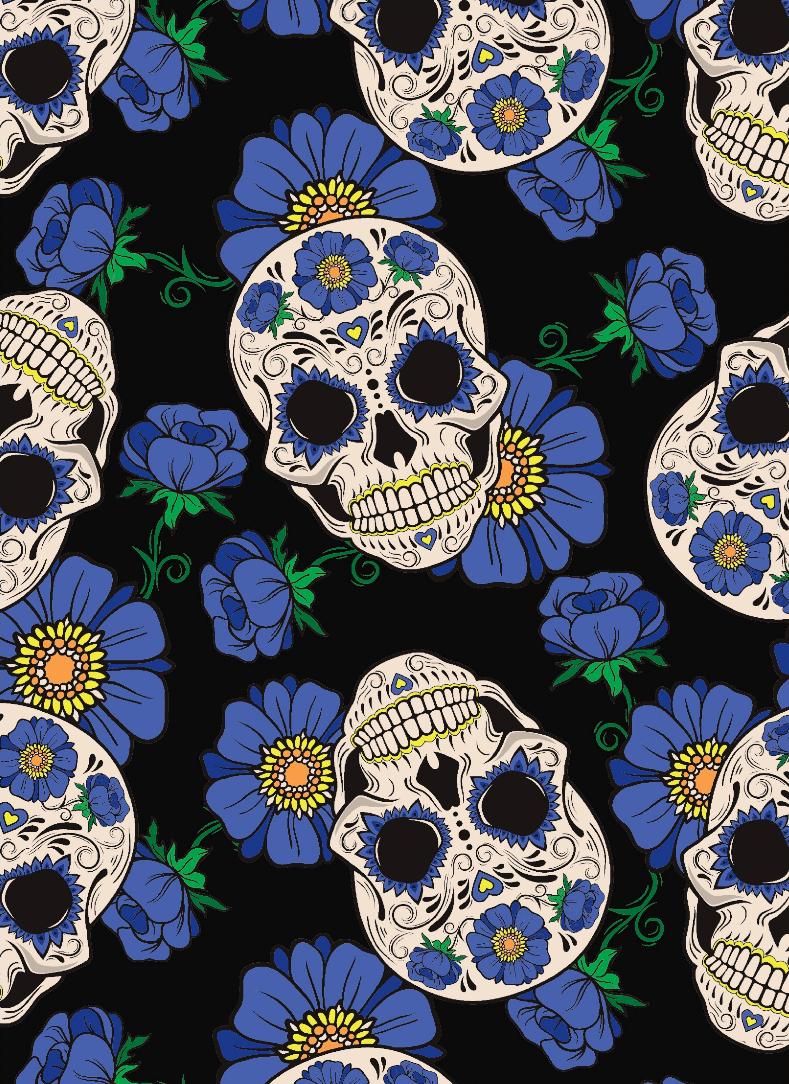 Blue Sugar Skull Fabric | Day of the Dead