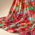 Vibrant Pink & Green Watercolour Floral Print Stretch Satin Fabric
