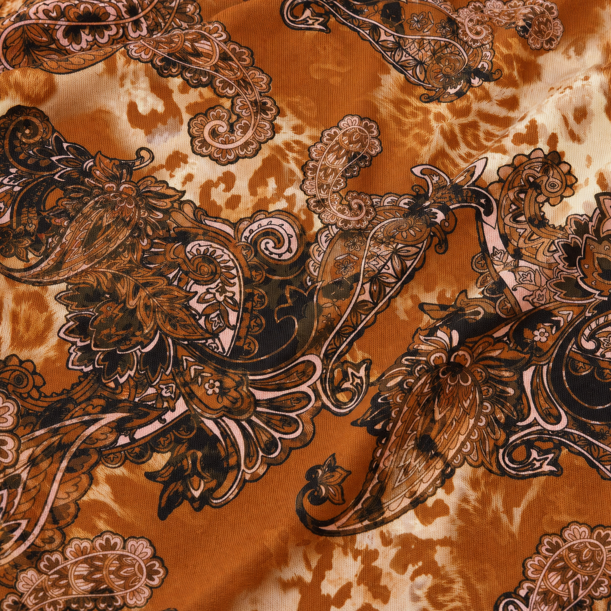 Brown Paisley Leopard Print Polyester Stretch Dress Fabric