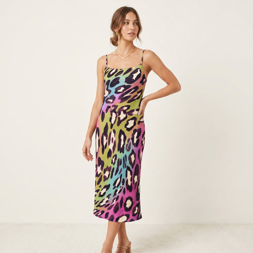 Rainbow Leopard Print Scuba Jersey Stretch Dress Fabric