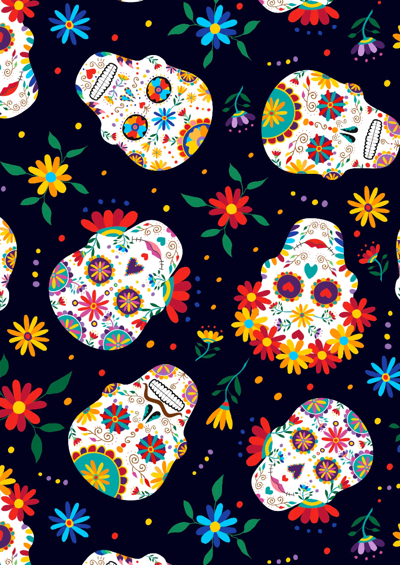 Day of the Dead Floral Sugar Skull Fabric