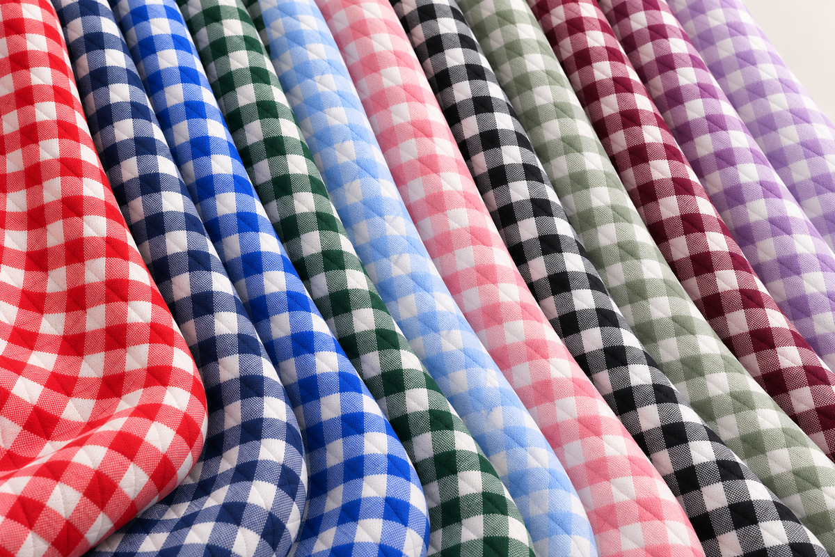 Gingham Check Diamond Jacquard Stretch Fabric – 10 Colours
