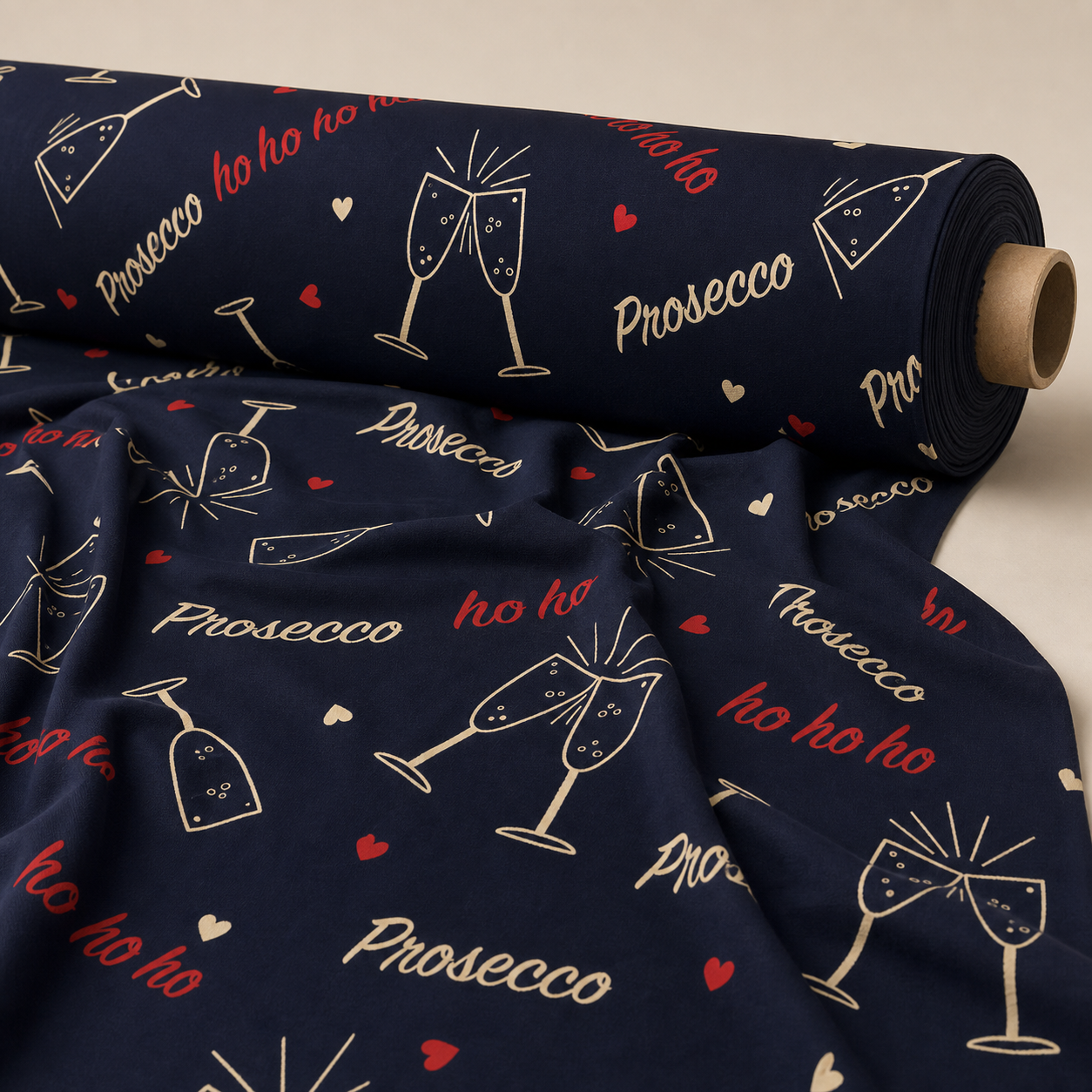 Prosecco Christmas Fabric | Prosecco Ho Ho Ho Novelty Print