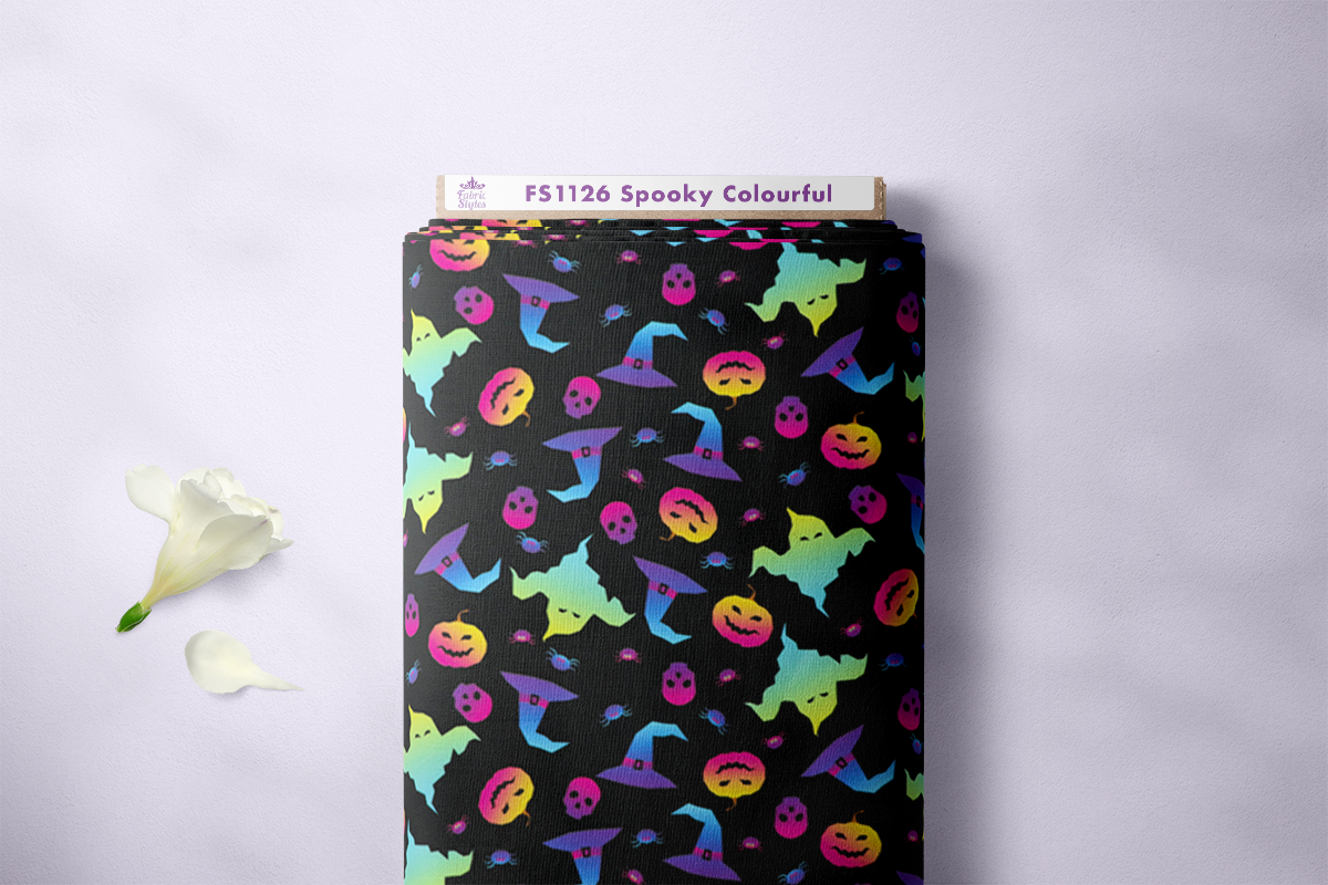 Neon Ghost Halloween Fabric