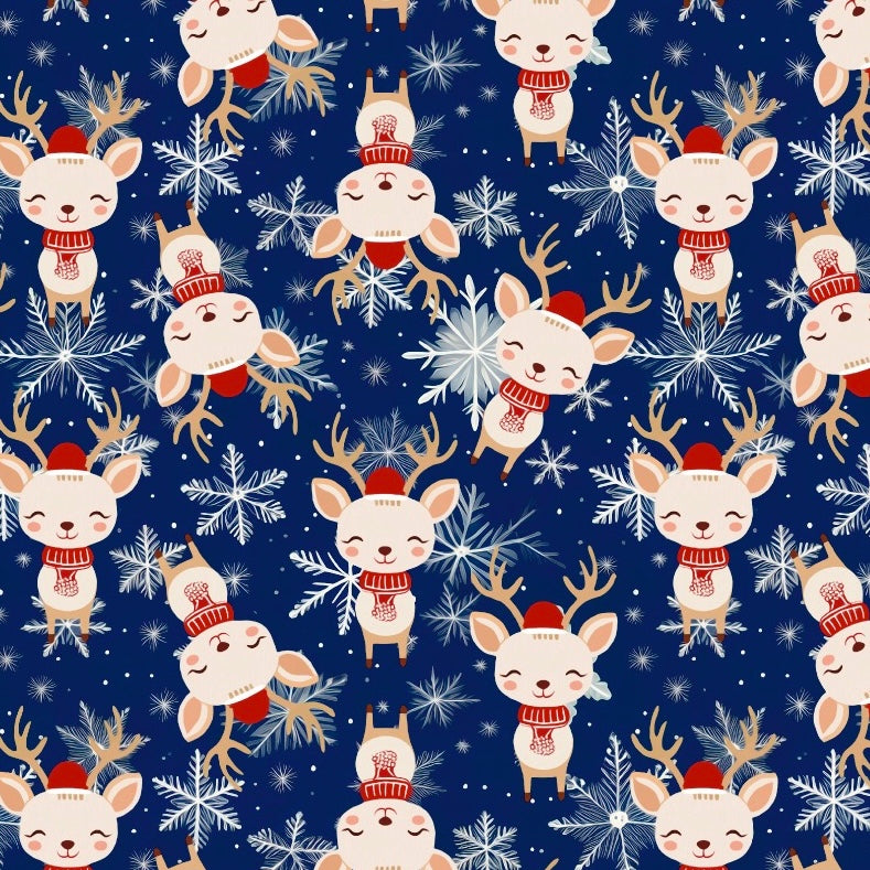 Reindeer Face Fabric | Cute Reindeer Print on Navy