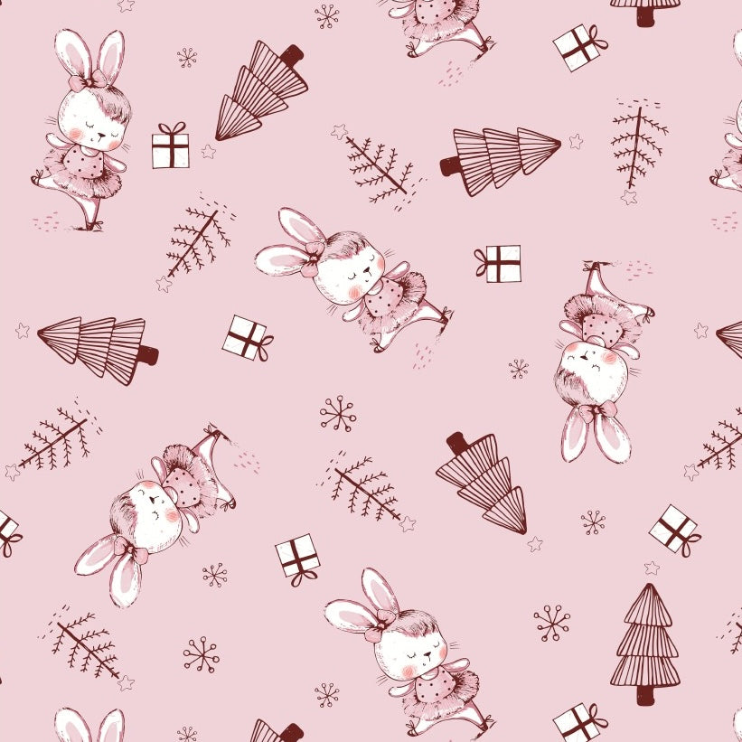 Pink Bunny Christmas Fabric