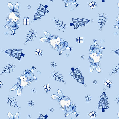 Blue Bunny Christmas Fabric