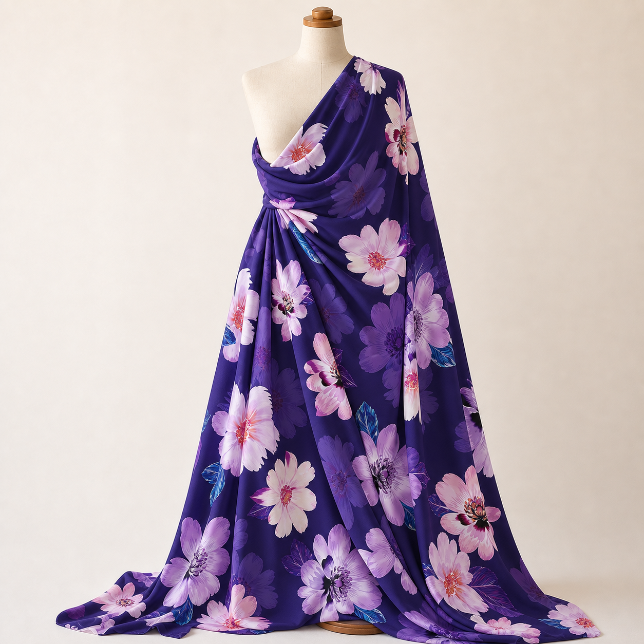 Purple Pink Floral Crepe Dress Fabric