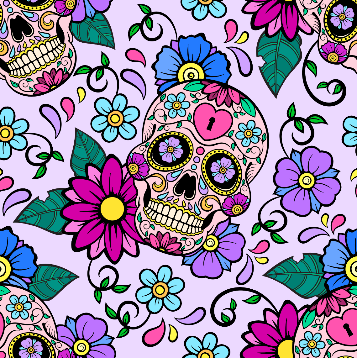 Pastel Floral Sugar Skull Fabric