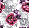 Floral Skull Fabric | Gothic Pink & Purple