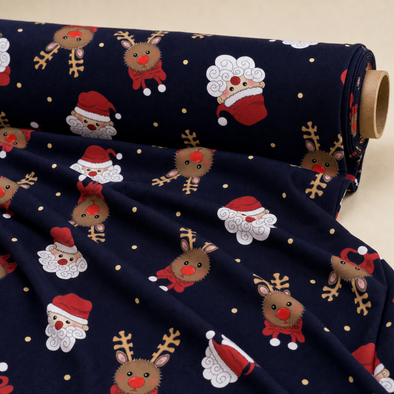 Gold Dot Santa & Reindeer Fabric