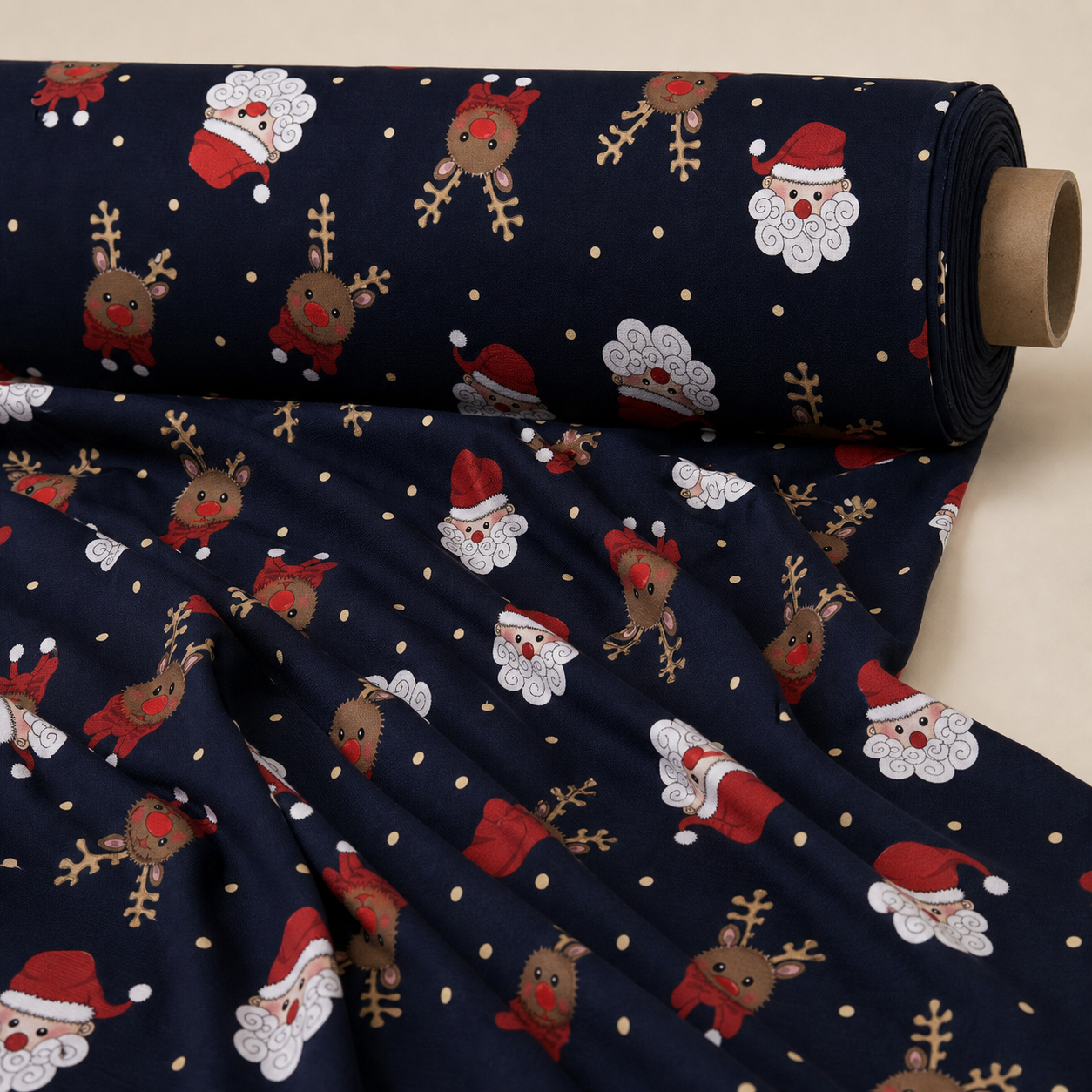 Gold Dot Santa & Reindeer Fabric