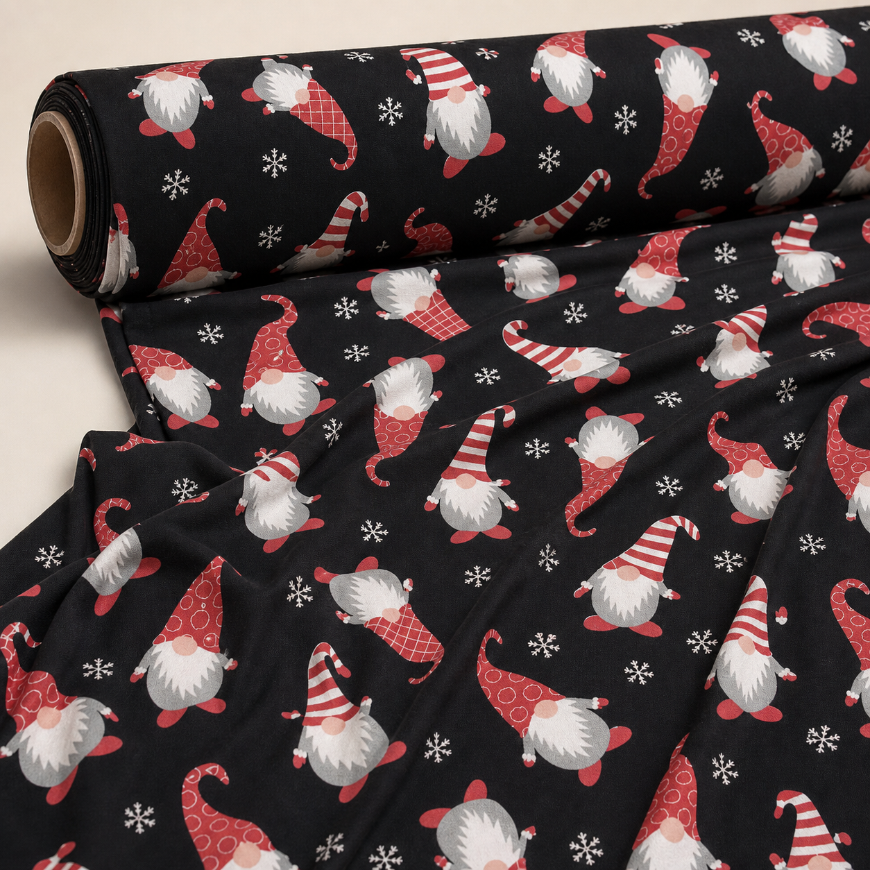 Black Christmas Gnome Fabric