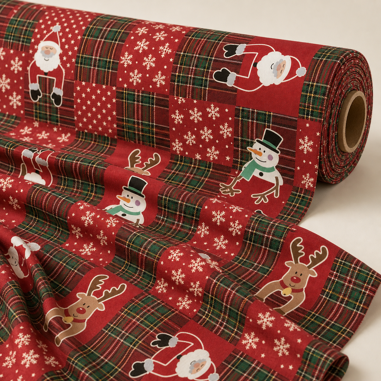 Red Plaid Patchwork Christmas Fabric