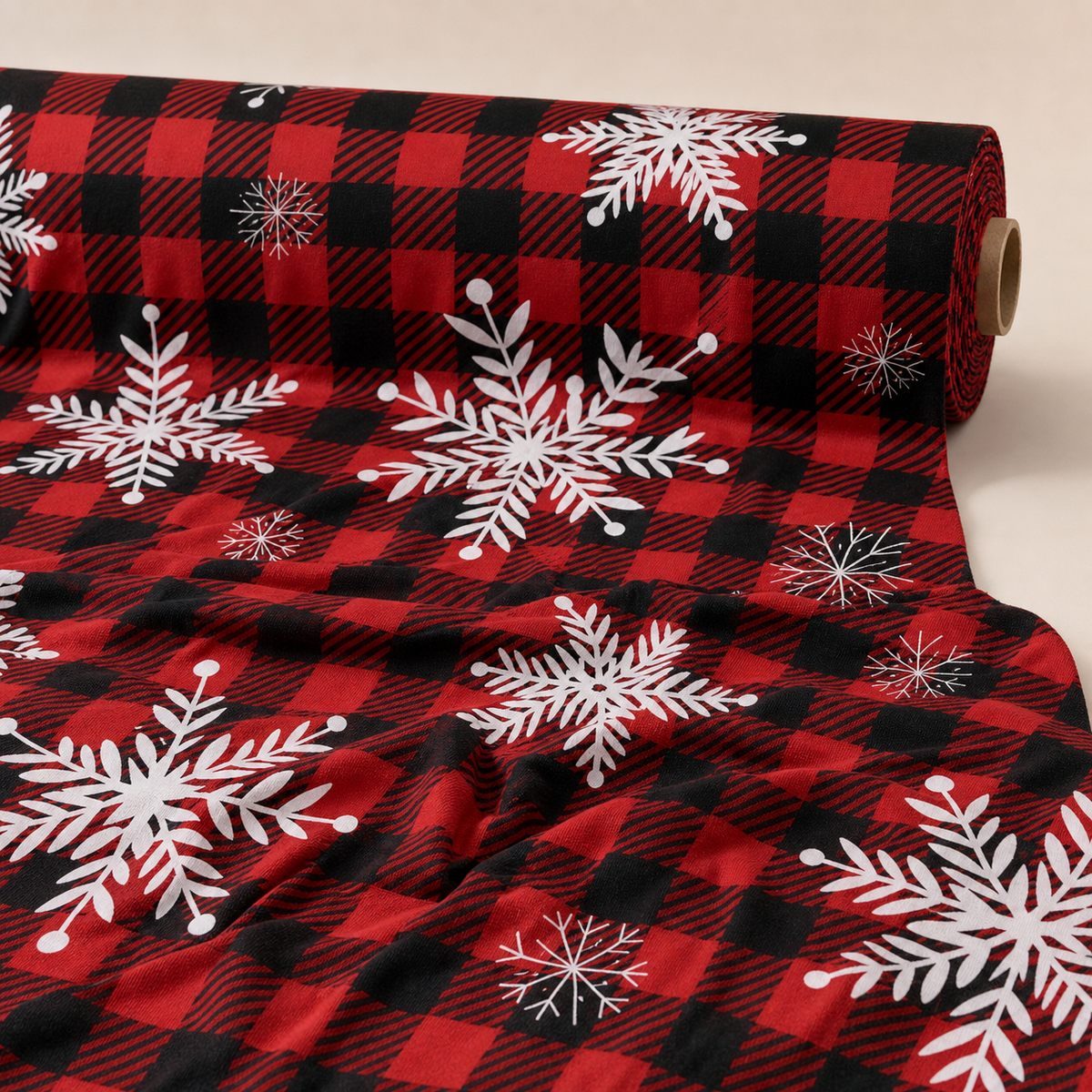 Buffalo Plaid Snowflake Fabric | Red & Black Check Print