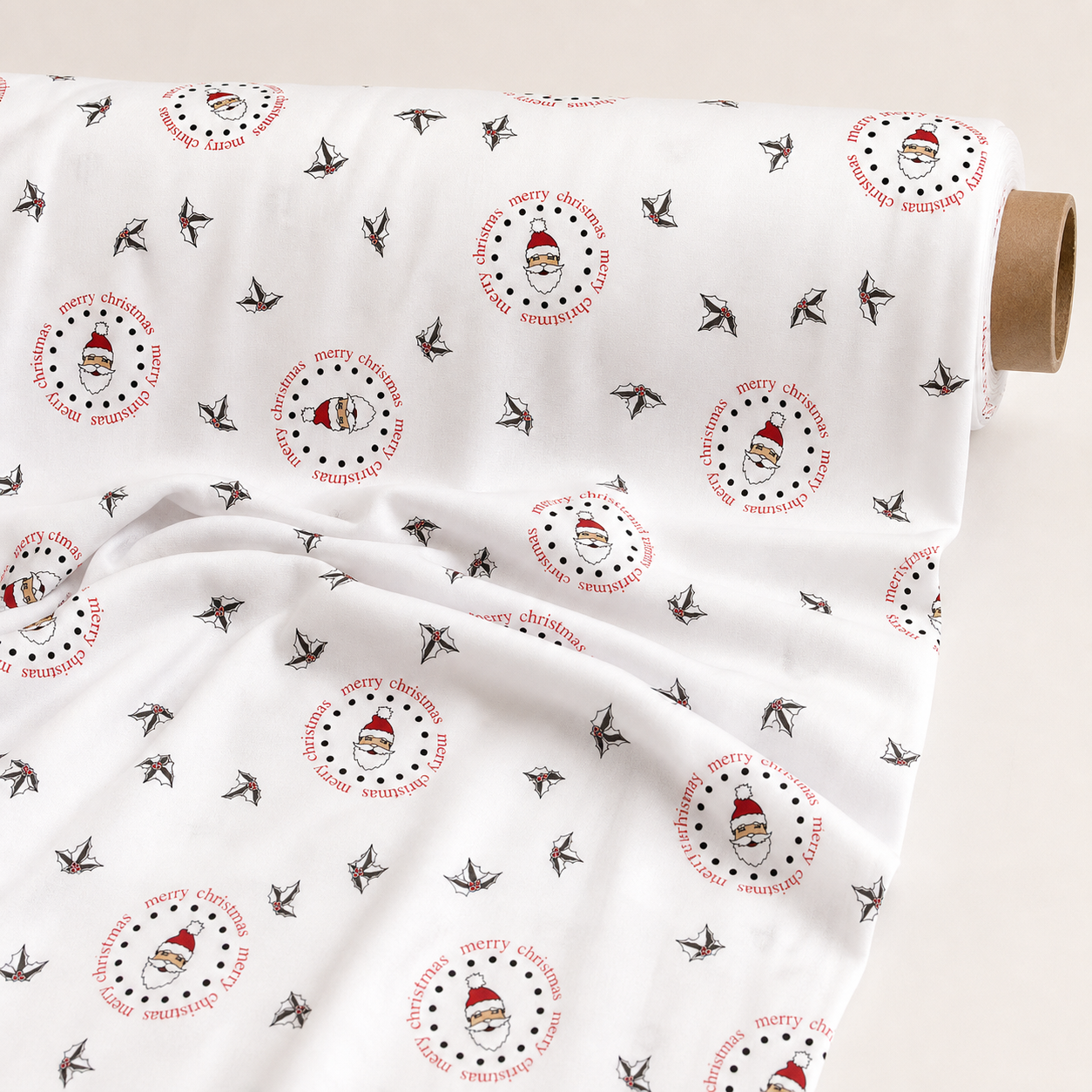Merry Christmas Text Fabric | Santa Claus Script Print