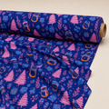 Snowman & Tree Fabric | Novelty Print on Royal Blue