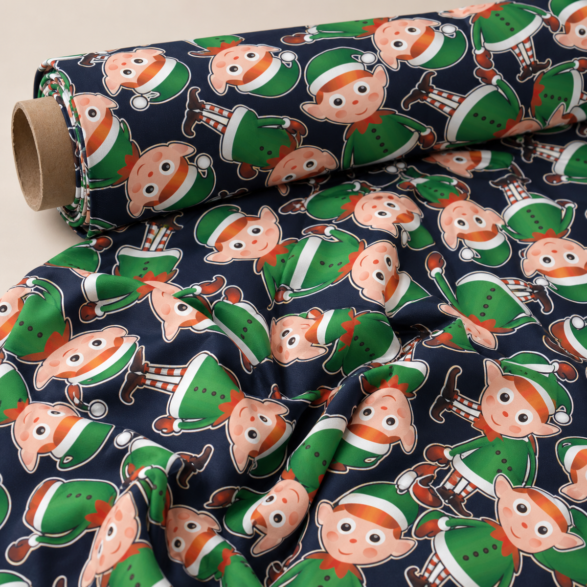 Christmas Elf Fabric | Novelty Elf Print on Navy
