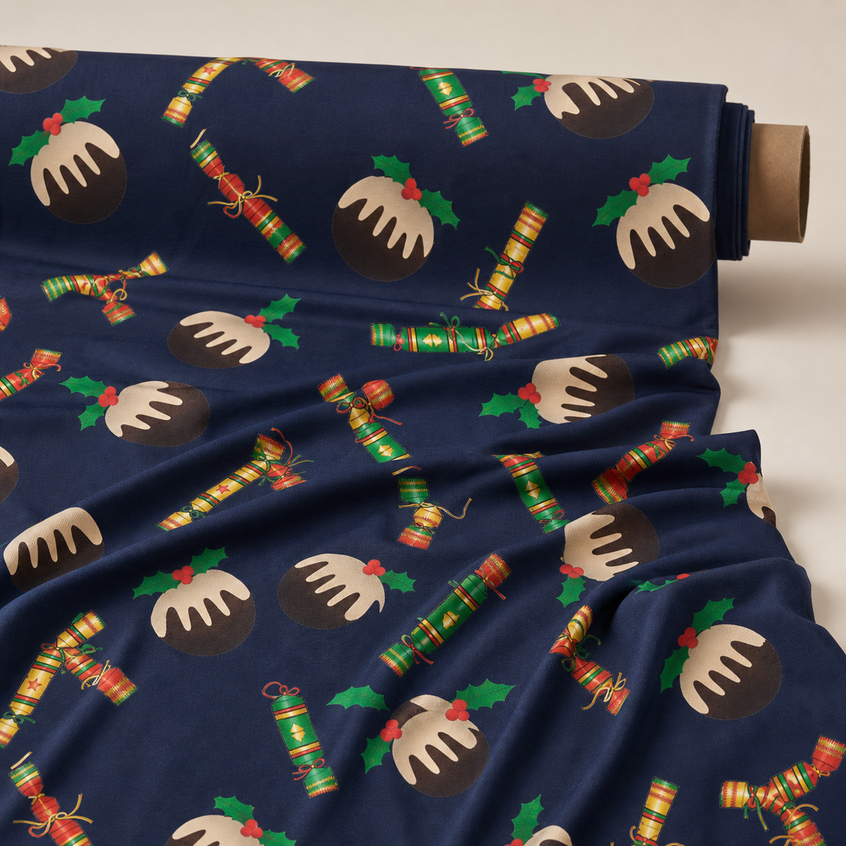 Cracker & Pudding Fabric | Novelty Christmas Print on Navy