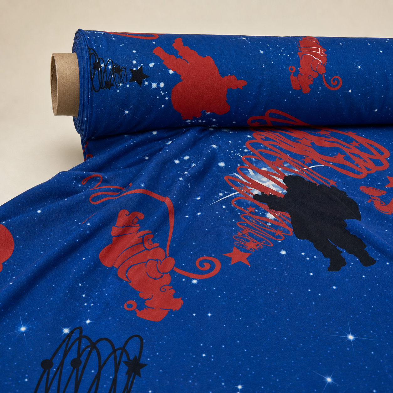 Christmas Wishes Fabric | Santa Silhouette Novelty Print