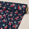 Christmas Birds Fabric | Robins in Santa Hats on Navy