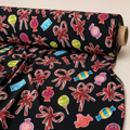 Candy Cane Fabric | Red Candy Canes & Sweets on Black
