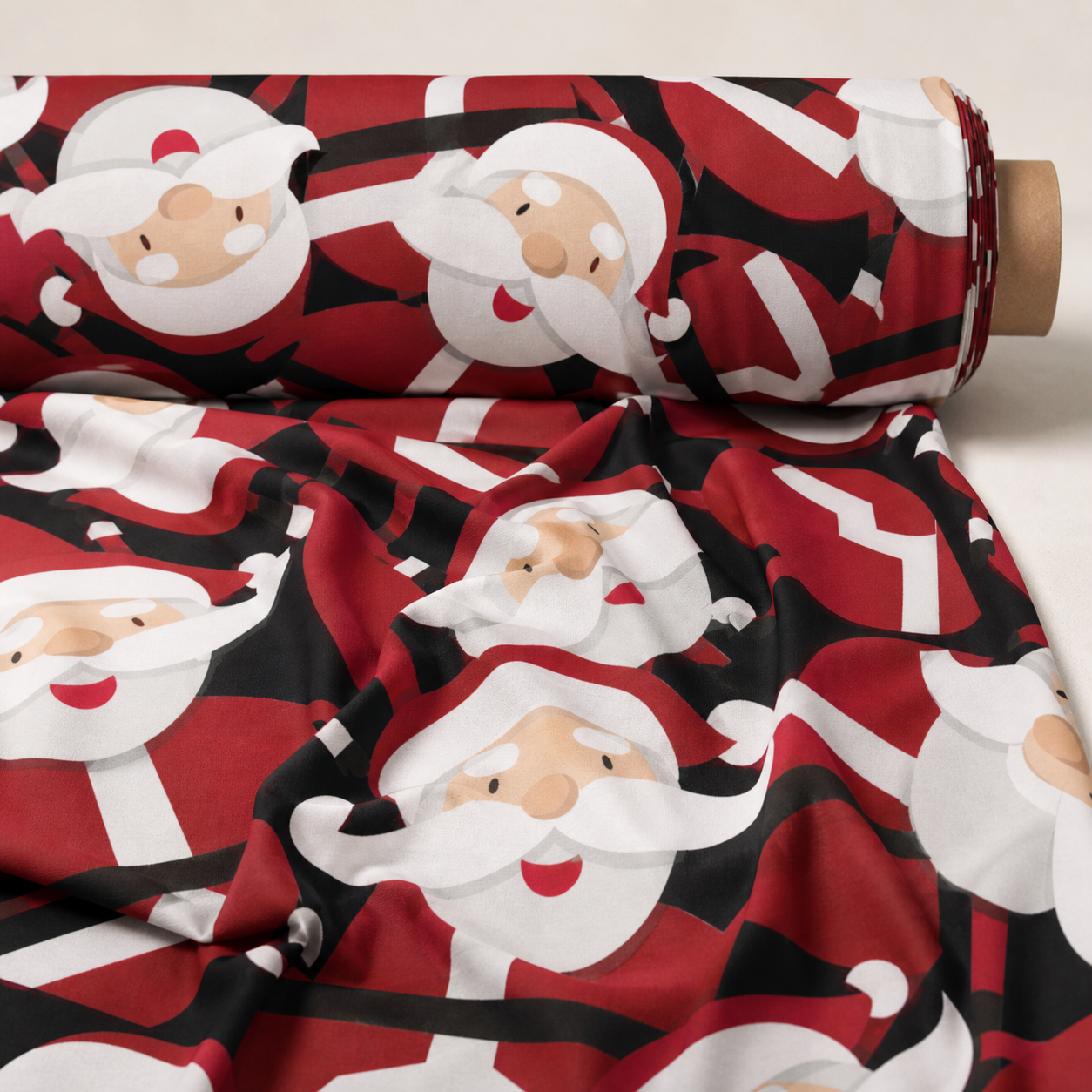 Big Santa Fabric | Oversized Stylised Santa Faces on Red