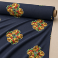 Christmas Bell Fabric | Gold Bells with Holly on Navy