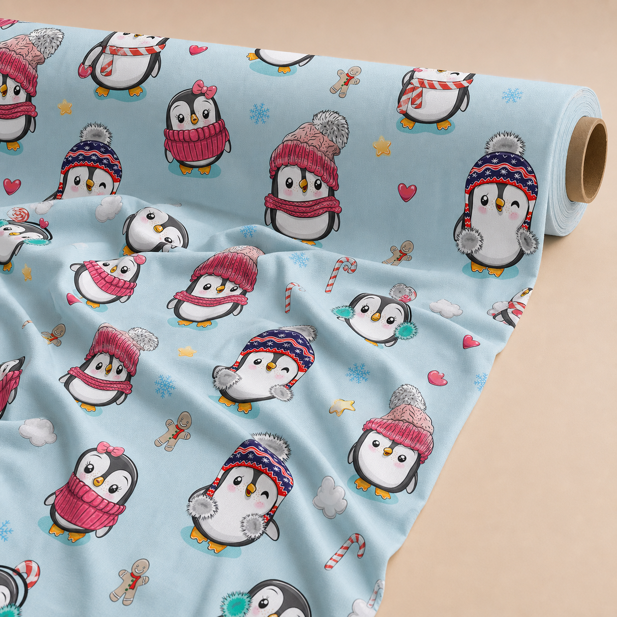 Arctic Penguin Fabric | Penguins on Ice Novelty Print