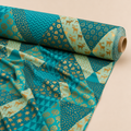 Teal & Gold Christmas Patchwork Fabric | Geometric Novelty Print