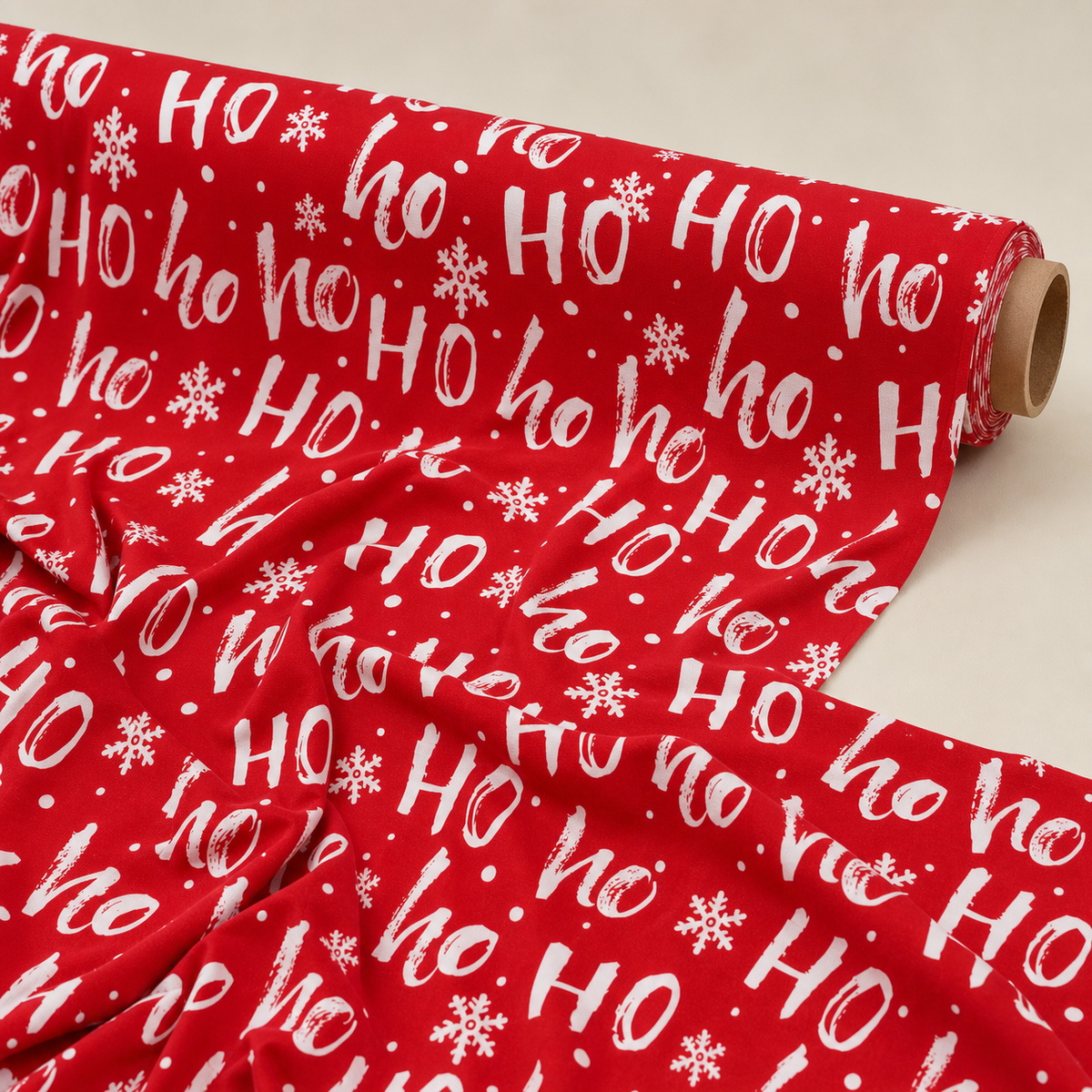 Ho Ho Ho Christmas Fabric | Bold Red Novelty Text Print