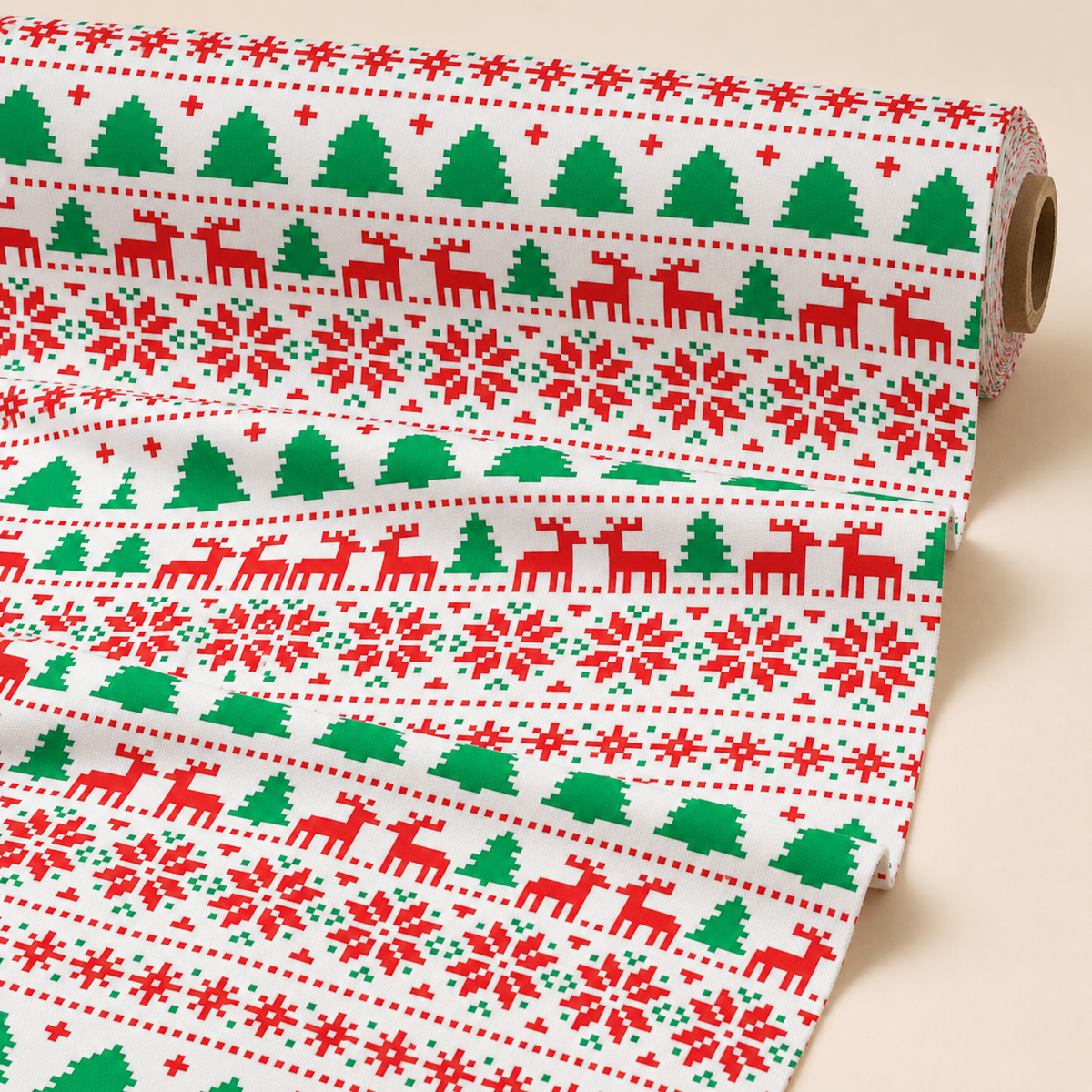 Fair Isle Christmas Fabric | Red & Green Cross Stitch Print