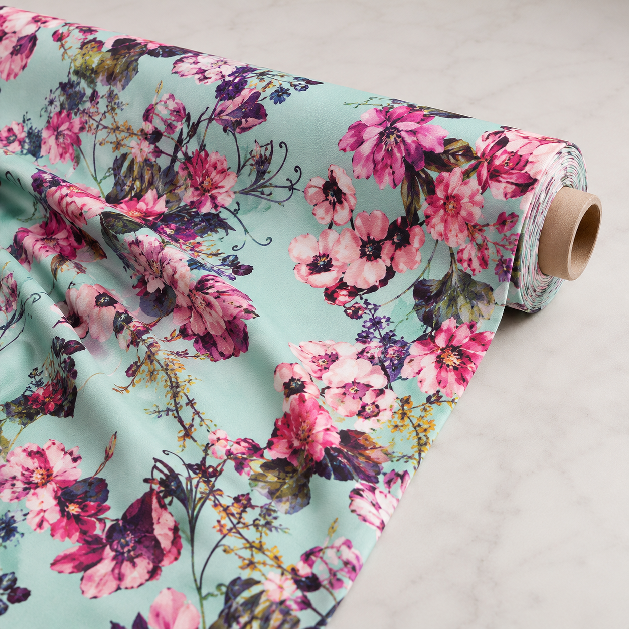Watercolour Orchid Mint Floral Fabric