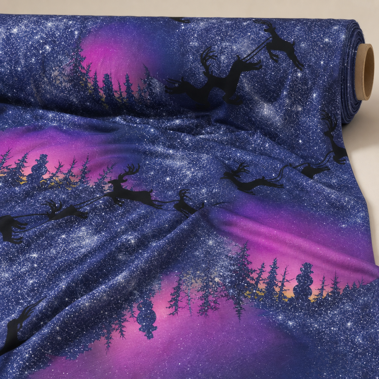 Starry Night Fabric | Santa's Sleigh Novelty Print