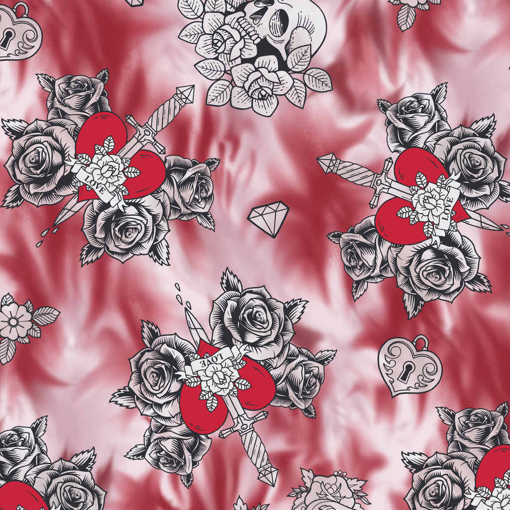 Gothic Sacred Heart & Roses Halloween Fabric